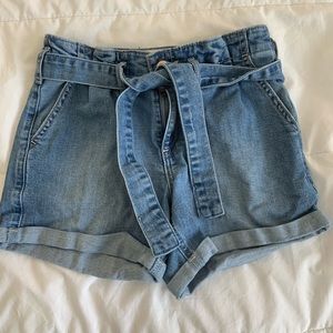 Tie Up High Rise Jean Shorts